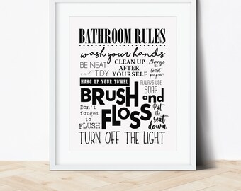 Bathroom Rules, Bathroom Wall Decor, Bathroom Wall Art, Bathroom Rules Print, Printable Wall Art, Bath Decor, Bathroom Art, Sign for Bath
