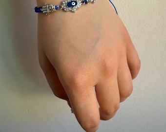 シルバーとブルーのラキブレスレット　邪視除けブレスレット