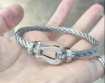 Pulsera retro de oro de 18 quilates, pulsera vintage de herradura Fred, pulsera clásica de plata de ley, brazaletes de diamantes únicos, regalos de San Valentín