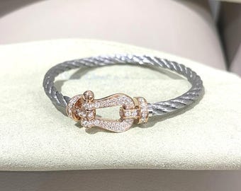 Retro 18K Gold Bracelet, Vintage fred Horseshoe Bracelet, Classics sterling silver Bracelet, unique diamond Bangles, Valentine Gifts