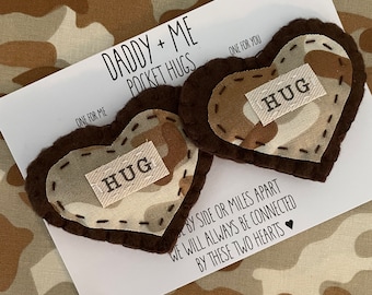 Camo Daddy and Me Keepsake Pocket Hug Set for Military Deployment Gift | Long Distance Memento Gift | Dad and Me Gift