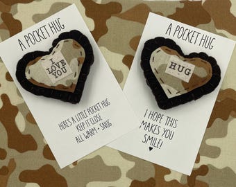 Deployment Gift | Military Gift for Him | Camo Pocket Hug | Army Wife | Army Mom | Army Graduation Gift | Long Distance Relationship Gift