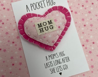 Mom Hug | Moms Pocket Hug Lasts Long After She Lets Go | Pocket Hug From Mom | Gift From Mom | Long Distance Gift From Mom