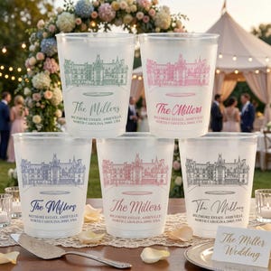 Custom Photo Wedding Venue Frosted Cup, Personalized Photo Illustration Favors Cups, Wedding Party Decor