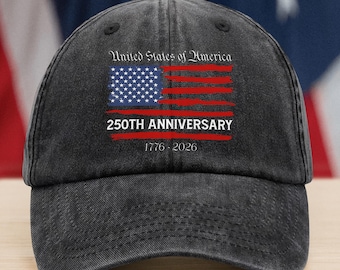 USA 250th Anniversary Washed Denim Baseball Cap, Patriotic Freedom Hat