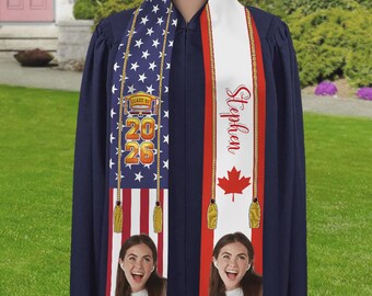 Custom Photo Graduation Stole, International Student Sash, Class of 2026 Keepsake