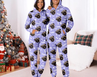Couple Dog Onesie Pajamas, Custom Pet Photo Matching Pajamas, Dog Mom Dog Dad Gift