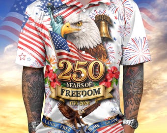 Patriotic Hawaiian Shirt, America 250th Anniversary Freedom Eagle Flag