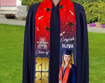 Custom Photo Graduation Stole, Class of 2026 Personalized Sash, Senior Keepsake Silk Stole