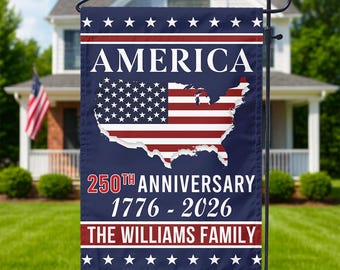 Personalized USA 250th Anniversary Garden Flag – Patriotic Family Name Decor