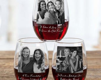 Verre à vin personnalisé avec photo pour meilleure amie, cadeau personnalisé pour meilleure amie, cadeau de remerciement pour une amitié, verre à vin photo personnalisé, cadeau d'anniversaire pour meilleure amie