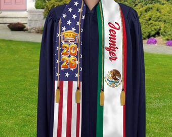 Custom Country Flag Graduation Stole - Class of 2026 Sash