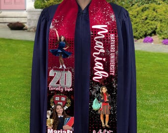 Custom Photo Graduation Stole, Personalized Grad Sash Keepsake (Class of 2026)