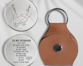 Couple Pocket Hug Keychain, Valentine Gift for Husband, Personalized Love Coin Anniversary
