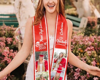 Custom Photo Graduation Stole, Personalized Class of 2026 Sash, Silk Keepsake Gift