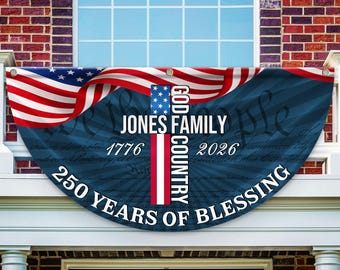 Personalized Family Name Patriotic Fan Flag – 250 Years of Freedom Decor
