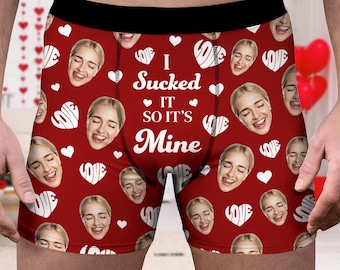 Custom Photo Valentine Underwear, Personalized Couple Boxer Briefs, Funny Anniversary Gift for Him