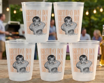 Vaso personalizado con foto vintage para niño o niña, vaso de plástico para fiesta de cumpleaños, vasos personalizados con cara, decoración para fiesta de cumpleaños