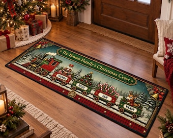 Alfombra navideña familiar personalizada, alfombra de pasillo navideña personalizada, alfombra con forma de calcetín navideño, decoración de suelo con nombre personalizado, decoración del hogar