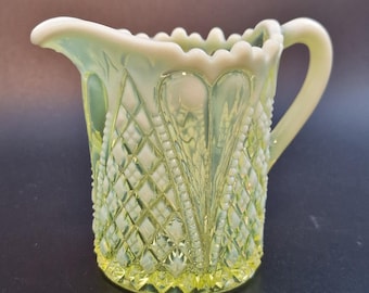 George Davidson “William & Mary” Primrose Pearline Uranium Glass Cream Jug (Rd. 413701, c.1903)