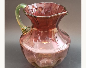 Brocca in vetro Boho, 19 cm, color mirtillo e uranio, a due strati, 1880-1900