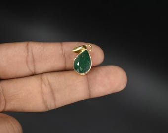 Dainty 14k Gold Emerald Pendant, Small Charm