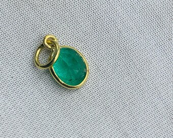 Small 14k Gold Emerald Pendant, Gemstone Charm