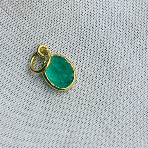 Small 14k Gold Emerald Pendant, Gemstone Charm