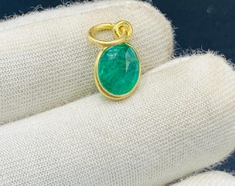 Natural Emerald 14k Gold Charm, Minimalist Style