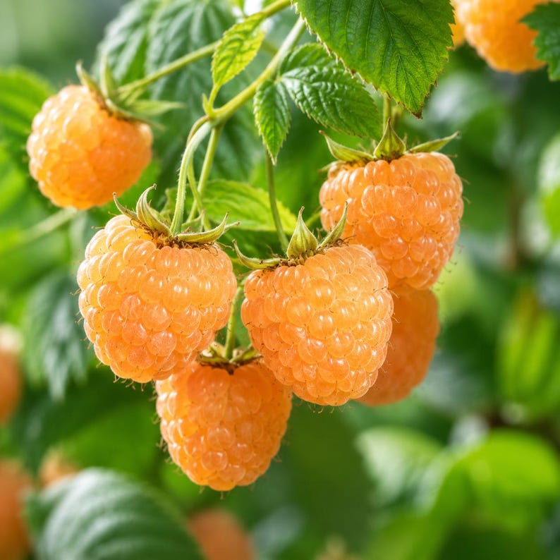 3 Double Gold Raspberry Live Plants,  Dormant Bare Root Canes, Everbearing Golden Raspberry, Sweet Yellow Berry Bush
