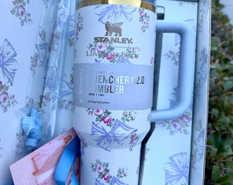 Personalized StanleyBlueBowBlossom Design Tumbler 40oz, Laser Printed Design