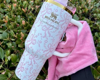 Personalized StanleyxLove Shack Fancy 40oz Quencher Tumbler  Pink COQUETTE BOW CHANTILLY