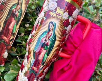 Personalized Virgin Mary StanleyxLove Shack Fancy Tumbler, Rose Floral Quencher, Religious Gift