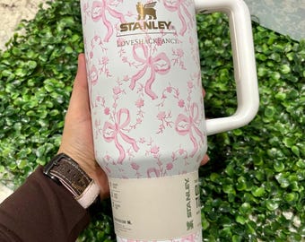 Personalized StanleyxLove Shack Fancy 40oz Quencher Tumbler  Pink COQUETTE BOW CHANTILLY