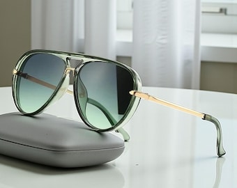 Gafas de sol estilo aviador con montura grande y resistentes a los rayos UV: regalo ideal para pesca al aire libre.