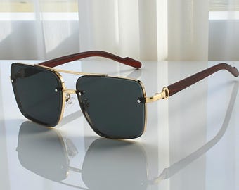 Retro Square Metal Punk Sunglasses – Double Bridge Pilot Shades, Beach Travel Shades