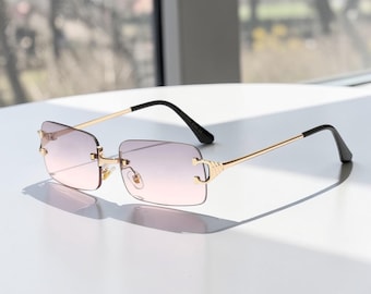 UV Resistant Metal Rimless Men Women Summer Sunglasses