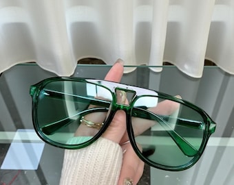Retro Punk Oversized Green Men Women Sunglasses – Vintage UV400 Outdoor Shades