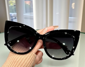 Retro Gradient Lens Cat Eye Sunglasses For Women – Leopard Beach Oversize Punk Shades