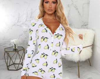 Printed V Neck Long Sleeve Romper