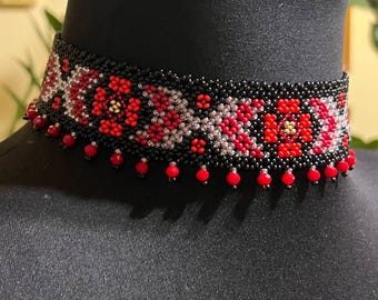 Handmade choker, Ukrainian Gerdan, Vyshyvanka  (#34)