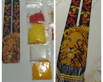 Kit pour faire un collier gerdan. Motif de métier à tisser perlé. #Lion 1a