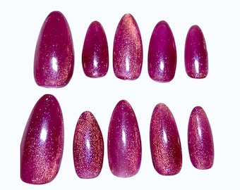 Rosa magnetische Press-On Nägel - glänzender Sommer Nagel Geschenk