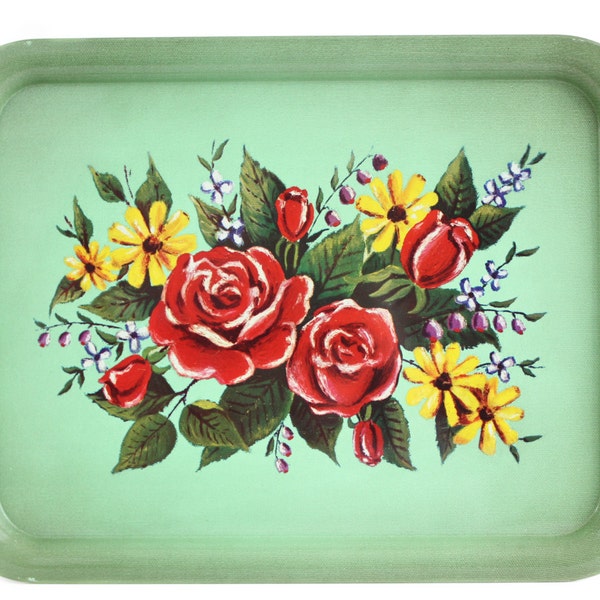 Vintage Metal Tray Mint Green Avocado Flower Lap TV Vanity