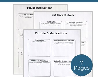 Pet Sitter Printable Pack | Care Instructions, Emergency Contacts, Medication Logs + Cat Care Pages