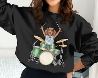 Drummer Doxie T-Shirt, Dackel Dackel Sweatshirt, Dackel Sweatshirt, Dackel Geschenke, Band T-Shirts
