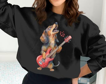 Doxie T-Shirt, Dackelhund spielt Gitarre Sweatshirt, Wursthund Musiker Tee, lustiges Tier Hoodie, Hundeliebhaber Geschenk