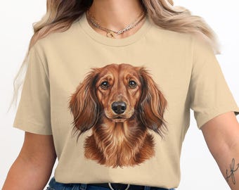 Long Haired Dachshund T-Shirt, Doxie Shirt, Watercolor Sausage Dog Tee, Cute Dog Lover Gift, For Men and Women