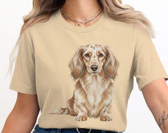 Langhaar Dackel T-Shirt, süßes Doxie Hund Tee, Aquarell Dackel, Geschenk für Hundeliebhaber, Männer, Frauen