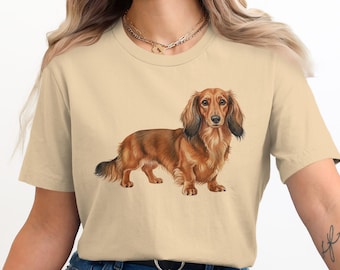 Long Haired Dachshund T-Shirt, Doxie Dog Tee, Sausage Dog Shirt, Wiener Dog, Dog Lover Gift, For Men and Women, Pet Owner Gift